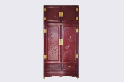 温州高端中式家居装修深红色纯实木衣柜